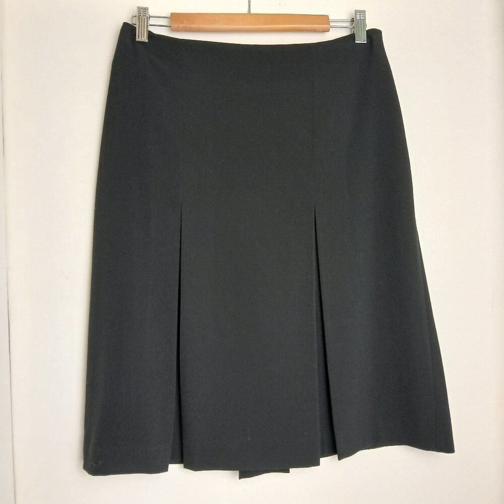 Perceptions Petites Black Wool Feel A-Line Kick Pleat Midi Skirt Sz 6P